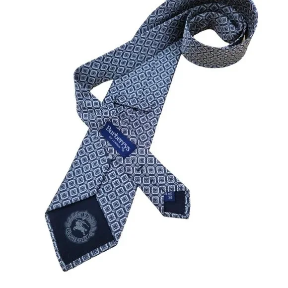 BURBERRYS OF LONDON Blue Geometric Logo Silk Tie ITALY 58/ 3.6 EC